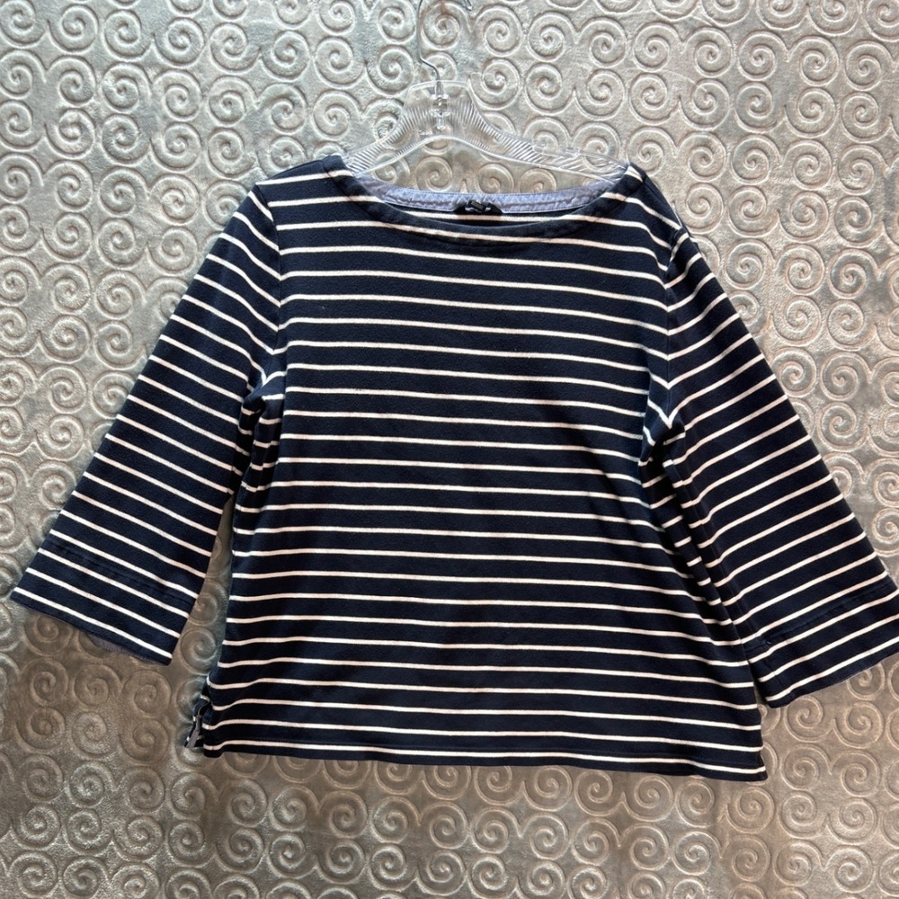 Nautica Womens Striped 3/4‎ Sleeve Boat Neck Top XL Navy White Cotton